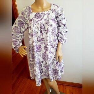 Happy X Nature 100% Cotton White Purple Embroidered Baby Doll Dress~ Size Small